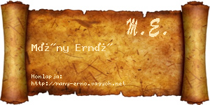Mány Ernő névjegykártya